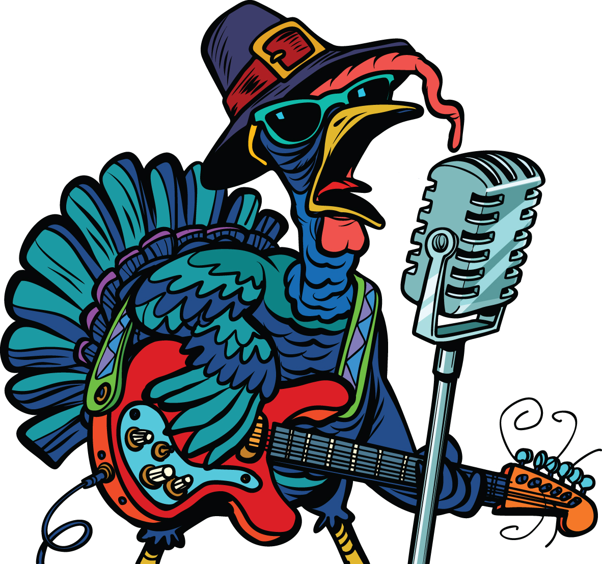 Thanksgiving Turkey character singer. Isolate on white backgroun